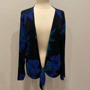 Chico’s Travelers Blue Floral Tie Front Cardigan Sz 3 or XL